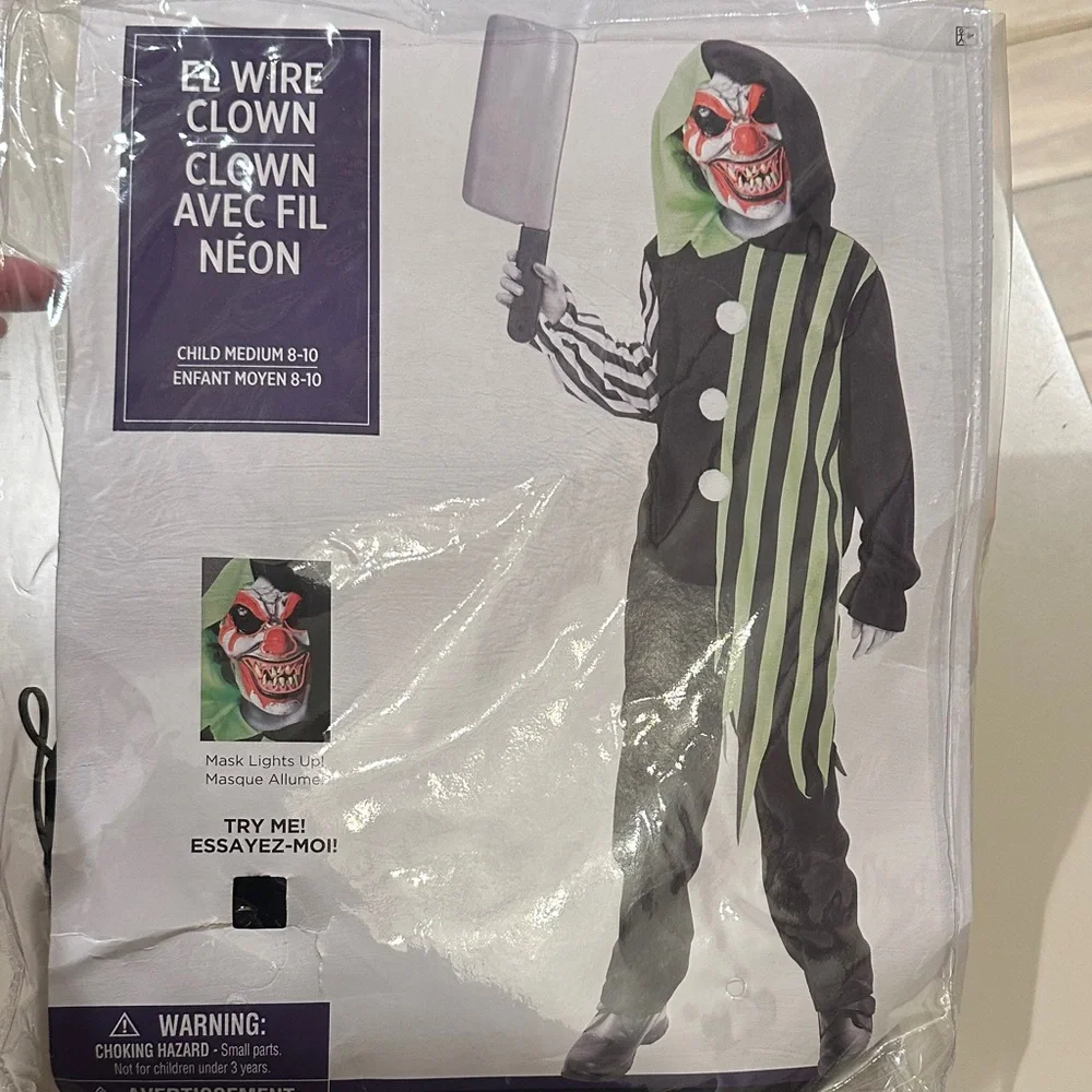 El Wire Clown Neon Costume for Kids - Black and Green with light up mask
